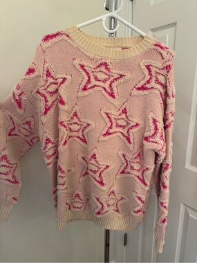 Blue Buttercup Cozy Pink Star Crewneck Sweater